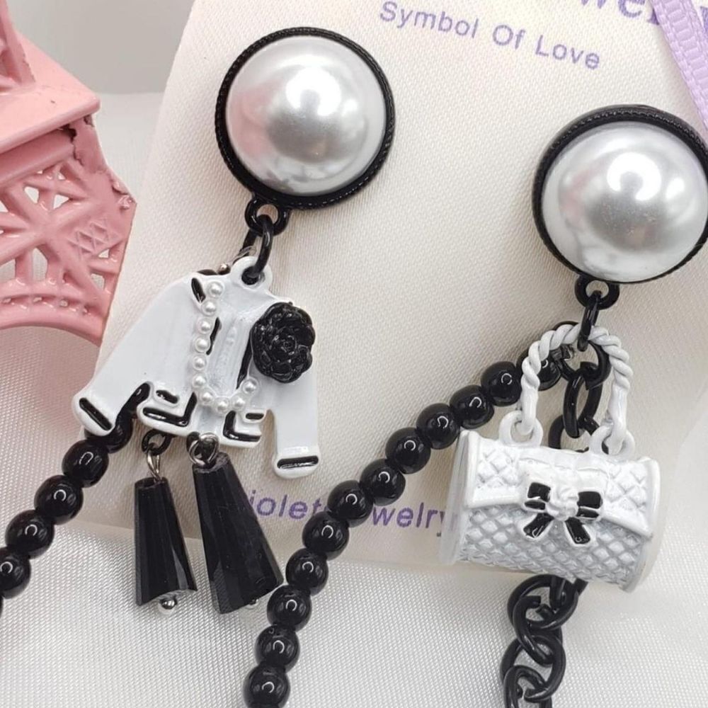 Brand New Black & White Funny Earrings S925 Silver Tips